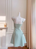 Simple A Line Straps Mint Green Satin Homecoming Dress 21st Birthday Outfit With Bow HZ1024