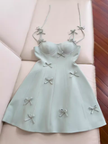 Simple A Line Straps Mint Green Satin Homecoming Dress 21st Birthday Outfit With Bow HZ1024