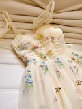 Modest A Line Straps Floral Tulle Homecoming Dress 21st Birthday Outfit With Bow HZ1024