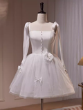 A Line Straps White Tulle Homecoming Dress 18th Birthday Outfits HZ1024