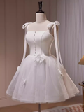 A Line Straps White Tulle Homecoming Dress 18th Birthday Outfits HZ1024