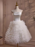 Ball Gown Strapless White Satin Homecoming Dress 18th Birthday Outfits HZ1024