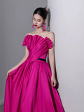 Simple A Line Strapless Satin Long Prom Dresses HZ1024