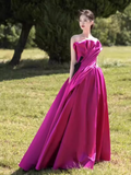 Simple A Line Strapless Satin Long Prom Dresses HZ1024