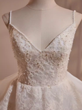 Fairytale High Low Spaghetti Straps Lace White Wedding Dresses HZ1024