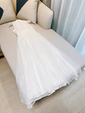 Simple A line High Neckline Tulle White Prom Dress HZ1024
