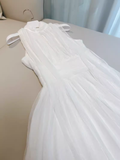 Simple A line High Neckline Tulle White Prom Dress HZ1024