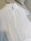 Simple A line High Neckline Tulle White Prom Dress HZ1024