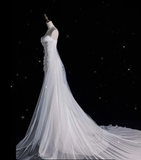 Vintage Mermaid Strapless Tulle Long White Wedding Dresses HZ1024