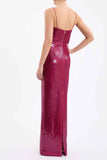 Sexy Sheath Spaghetti Straps Burgundy Sleeveless Long Sequin Prom Dress Evening Dresses HZ1024