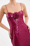 Sexy Sheath Spaghetti Straps Burgundy Sleeveless Long Sequin Prom Dress Evening Dresses HZ1024
