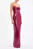 Sexy Sheath Spaghetti Straps Burgundy Sleeveless Long Sequin Prom Dress Evening Dresses HZ1024