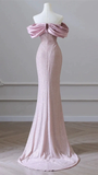 Modest Mermaid Off The Shoulder Sequin Pink Long Prom Dress HZ1024