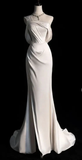 Simple Mermaid Strapless Sleeveless Satin White Long Prom Dress HZ1024