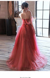 Simple A line Off The Shoulder Long Red Tulle Prom Dresses HZ1024