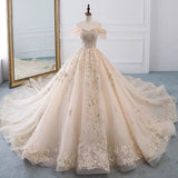 Luxury Ball Gown Off The Shoulder Lace Long Prom Dresses HZ1024