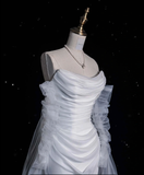 Vintage Mermaid Strapless Tulle Long White Wedding Dresses HZ1024