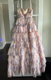 Charming Ball Gown Long Strapless Ruffles Floral Long Prom Dress HZ1024