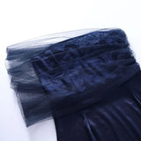 Elegant Sheath Off The Shoulder Tulle Navy Blue Slit Prom Dresses Evening Dress HZ1024