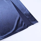 Elegant Sheath Off The Shoulder Tulle Navy Blue Slit Prom Dresses Evening Dress HZ1024