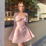 Simple A line Spaghetti Straps Pink Birthday Dress Satin Homecoming Dresses HZ1024