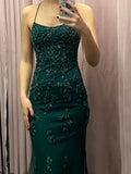 Backless Mermaid Green Lace Long Prom Dress Green Lace Formal Dress HZ1022