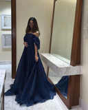 A line Strapless Royal Blue Long Prom Dress With Straps HZ1022