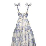 Sexy A line Long Blue Floral Prom Dress Blue and White Party Dresses HZ1022