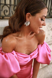 Sexy A line Off The Shoulder Long Pink Prom Dress Party Dresses HZ1022