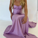Sexy A line Straps Sleeveless Party Dress Hot Pink Side Slit Prom Dress HZ1022