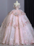 Ball Gown Sweet 16 Dress Off the Shoulder Pink Sweet 16 Dresses HZ1022
