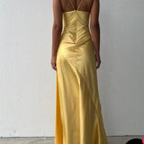 Sexy Mermaid Spaghetti Straps Sleeveless Party Dress Yellow Prom Dresses HZ1022