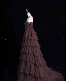 Chic Ball Gown Off The Shoulder Long Sleeves Evening Dress Tulle Long Prom Dresses HZ1022