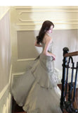 Modest Mermaid Spaghetti Straps Long Prom Dresses Birthday Party Dress Evening Gowns HZ1022