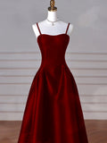 A-line Navy Blue Satin Straps Long Formal Dress Navy Blue Prom Dress HZ1022