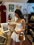 White Vintage Suspender Mini Birthday Party Homecoming Dress HZ1022