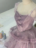 Charming Purple Short Sleeve Tulle A-Line Homecoming Dress HZ1022