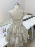 Chic Grey Halter Neck Lace Waist A-Line Homecoming Dress HZ1022