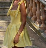 Holiday Style Bow Strap Yellow Mini Homecoming Dress HZ1022