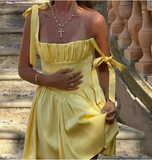 Holiday Style Bow Strap Yellow Mini Homecoming Dress HZ1022