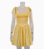 Holiday Style Bow Strap Yellow Mini Homecoming Dress HZ1022