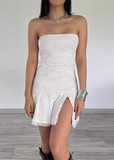 Sexy White Lace Tube Top Slim Fit Slit Birthday Party Homecoming Dress HZ1022