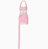 Sexy lace stitching backless halter neck hip birthday party homecoming dress HZ1022