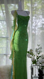 Shiny Full Beaded Heavy Green Mermaid Backless Evening Gown Prom Dress HZ1022