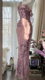 Pink Gradient Pink Fairy Beaded Chiffon Mermaid Evening Dress Prom Dress HZ1022