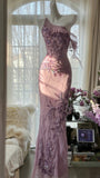 Charming Purple One Shoulder Heavily Beaded Chiffon Prom Dress HZ1022