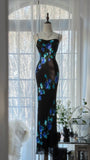 Vintage Black Chiffon Beaded Mermaid Evening Gown Prom Dress HZ1022