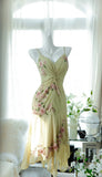 Fresh Green Floral Beaded Knotted Chiffon Prom Dress HZ1022