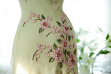Fresh Green Floral Beaded Knotted Chiffon Prom Dress HZ1022