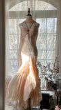 Beautiful Pink Strap Chiffon Irregular Skirt Long Prom Dress HZ1022